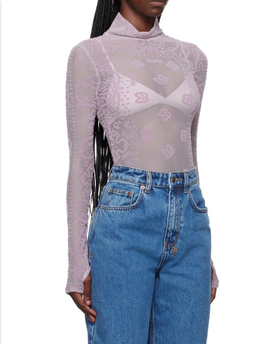 NWOT Rhude Bandana Lilac Sheer Paisley-Print Long Sleeve One-Piece Body Top